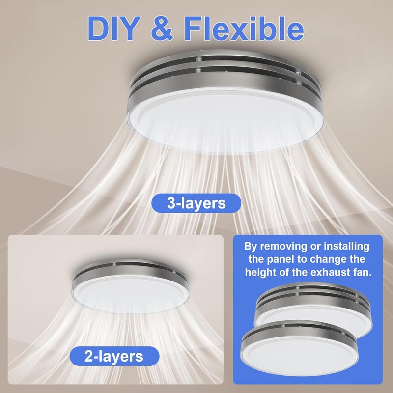 Akicon Bathroom Exhaust Fan with Light, 110CFM, 2.0 Sones for Ceiling, 1000lm Dimmable LED Light and 150lm Nightlight Dual Color Bathroom Vent Fan for Home, Round, Sliver - Image 5